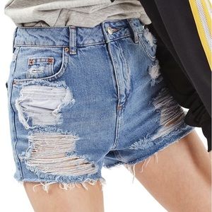 Topshop MOTO Mom Jean Shorts With Distressing